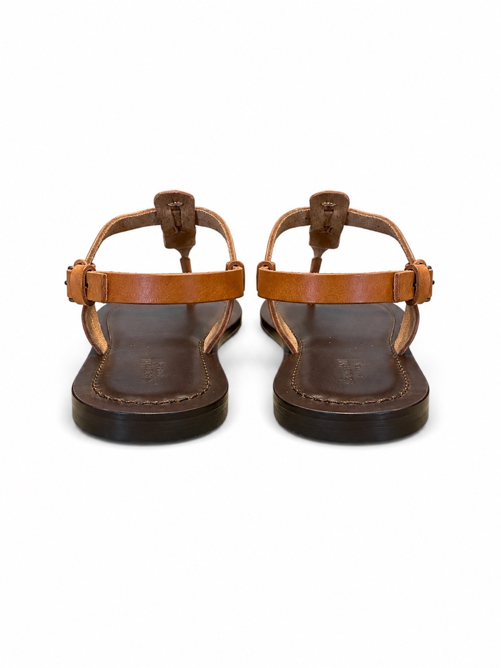 NWOT  Garnet Hill Tan T-Strap Leather Sandals - Picture 6 of 6